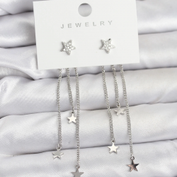 Mey İthalat® Yıldız Model Gümüş Renk Pirinç Sallantılı Kadın Küpe