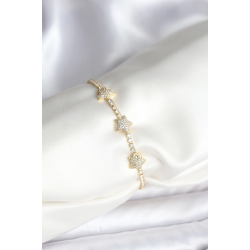 Mey İthalat® Yıldız Model Zirkon Taşlı Gold Renk Pirinç Su Yolu Kadın Bileklik