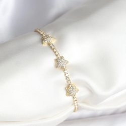 Mey İthalat® Yıldız Model Zirkon Taşlı Gold Renk Pirinç Su Yolu Kadın Bileklik