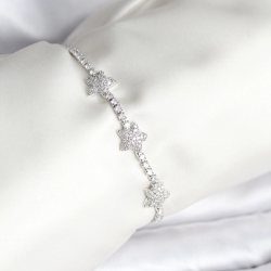 Mey İthalat® Yıldız Model Zirkon Taşlı Gümüş Renk Pirinç Su Yolu Kadın Bileklik