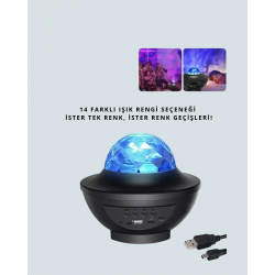 Mey İthalat® Yıldız & Okyanus Dalga Projektörü – Bluetooth / USB Hoparlörlü
