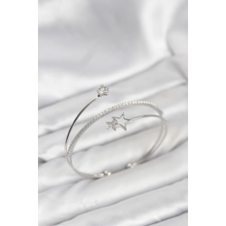 Mey İthalat® Yıldızlı Model Pirinç Gümüş Renk Kadın Bileklik