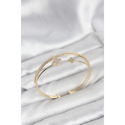 Mey İthalat® Yonca Model Pirinç Gold Renk Kadın Bileklik