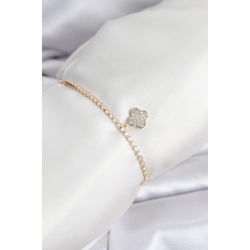 Mey İthalat® Yonca Model Zirkon Taşlı Gold Renk Asansörlü Su Yolu Bileklik