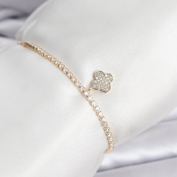 Mey İthalat® Yonca Model Zirkon Taşlı Gold Renk Asansörlü Su Yolu Bileklik