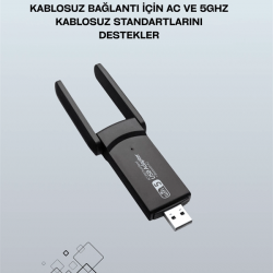 Mey İthalat® Yüksek Hızlı 1200 Mbps Çift Bant USB WiFi Adaptör – Güçlü Sinyal, Geniş Uyumluluk