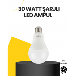 Mey İthalat® Yüksek Işık Güçlü Şarjlı LED Ampul E27 30W Enerji Tasarruflu