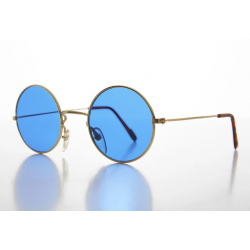 Mey İthalat® Yuvarlak Cam John Lennon Tarzı Gold Çerçeveli Mavi Gözlük