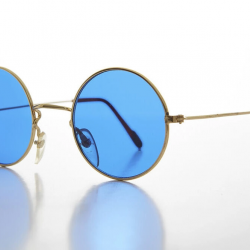 Mey İthalat® Yuvarlak Cam John Lennon Tarzı Gold Çerçeveli Mavi Gözlük