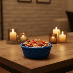 Mey İthalat® Yuvarlak Çerezlik Lacivert Salon ve Masa Üstü Sunum Kasesi