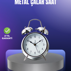 Mey İthalat® Yuvarlak Gümüş Dekoratif Işıklı Masa Üstü Saat Alarmlı Sessiz Çalışma