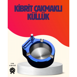 Mey İthalat® Yuvarlak Metal Küllük Çakmak Entegreli Dayanıklı Yapı