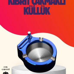 Mey İthalat® Yuvarlak Metal Küllük Çakmak Entegreli Dayanıklı Yapı