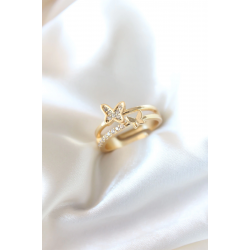 Mey İthalat® Zirkon Taşlı Altın Kaplama Kelebek Kadın Yüzük