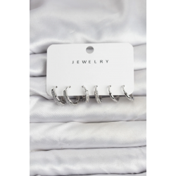 Mey İthalat® Zirkon Taşlı Gümüş Renk Pirinç Kadın Küpe Seti