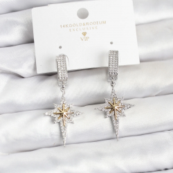 Mey İthalat® Zirkon Taşlı Gümüş Renk Pirinç Kutup Yıldızı Model Kadın Küpe