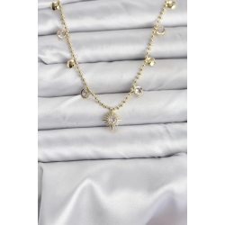 Mey İthalat® Zirkon Taşlı Kutup Yıldızı Model Pirinç Gold Renk Kadın Kolye