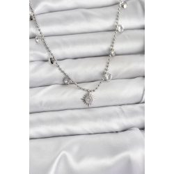 Mey İthalat® Zirkon Taşlı Kutup Yıldızı Model Pirinç Gümüş Renk Kadın Kolye