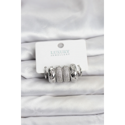 Mey İthalat® Zirkon Taşlı Pirinç Gümüş Renk Halka Kadın Küpe Seti