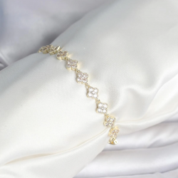 Mey İthalat® Zirkon Taşlı Pirinç Yonca Model Bileklik