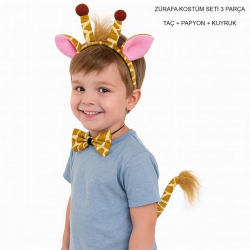 Mey İthalat® Zürafa Kosümü Aksesuar Seti 3 lü - Taç Papyon Kuyruk