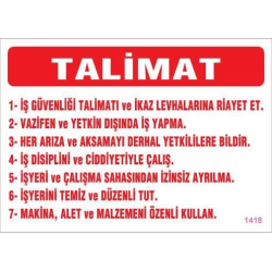 Mey İthalat® İş Güveliği Talimatları Levhası 25x35 KOD:1418