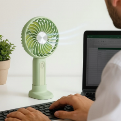 Mey İthalat® Masa Üstü Standlı USB ile Şarj Olabilen 3 Ayarlı Fan Modlu Çanta Tipi El Fanı