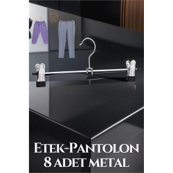 Mey İthalat® Premium Metal Pantolon ve Etek Askısı 8'li Set - Ayarlanabilir Kaymaz Klipsli 40cm Organizer 719536