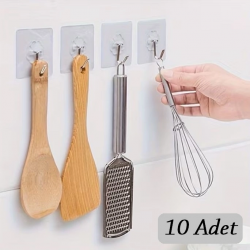 Mey İthalat® 10 ADET Kendinden Yapışkanlı Şeffaf Askı