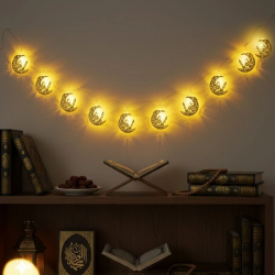 Mey İthalat®  10 Adet Sarkıtlı Ramazan Hilal Üstü Cami Temalı LED Işık – Pilli 2 Metre Ramazan Süsü, İslami Dekorasyon, Ev ve Mekanlar İçin Dekoratif Ortam