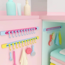 Mey İthalat® 10 Kancalı Raylı Mutfak ve Banyo Düzenleyici Askı 30 cm