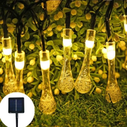 Mey İthalat® 10 LED 2 Metre Sarı Kristal Su Damlası Güneş Enerjili Led Işık