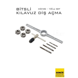 Mey İthalat® 10'lu Bitsli Diş Açma Kılavuz Seti –Endüstriyel Çelik,  Dişli Matkap Ucu 722465