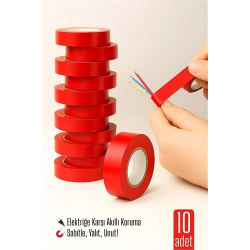 Mey İthalat® 10'LU KIRMIZI Elektrik  Bandı – Yüksek Yalıtım Gücü, Kablo Sabitleme ve Elektrik Koruma İçin 722221
