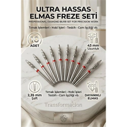 Mey İthalat® 10'lu Ultra Hassas Elmas Freze Ucu - Kuru Manikür, Tırnak, Hobi, Gravür Seti 243LX/021R 723100