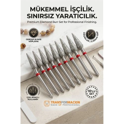 Mey İthalat® 10'lu Ultra Hassas Elmas Freze Ucu - Kuru Manikür, Tırnak, Hobi, Gravür Seti 266/ 040R 723101
