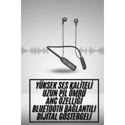 Mey İthalat® 100 Saat Kablolu Boyun Askılı Dijital Göstergeli Bluetooth Kulaklık