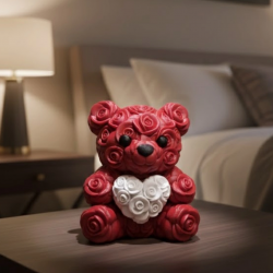 Mey İthalat® 10cm 3D Özel Baskı Kalpli Ayıcık Romantik Hediye Objesi