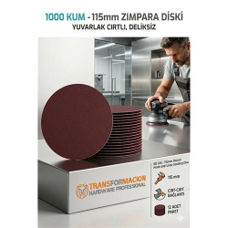Mey İthalat® 12 ADET 1000 KUM Yuvarlak Cırtlı Zımpara Diski 115 mm Deliksiz Zımpara Kağıdı 723224