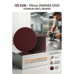 Mey İthalat® 12 ADET 120 KUM Yuvarlak Cırtlı Zımpara Diski 115 mm Deliksiz Zımpara Kağıdı 723217