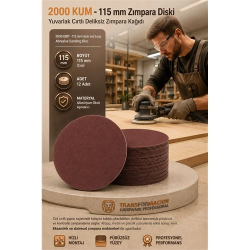 Mey İthalat® 12 ADET 2000 KUM Yuvarlak Cırtlı Zımpara Diski 115 mm Deliksiz Zımpara Kağıdı 723227