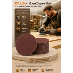 Mey İthalat® 12 ADET 320 KUM Yuvarlak Cırtlı Zımpara Diski 115 mm Deliksiz Zımpara Kağıdı 723220