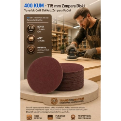 Mey İthalat® 12 ADET 400 KUM Yuvarlak Cırtlı Zımpara Diski 115 mm Deliksiz Zımpara Kağıdı 723221