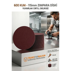 Mey İthalat® 12 ADET 600 KUM Yuvarlak Cırtlı Zımpara Diski 115 mm Deliksiz Zımpara Kağıdı 723222