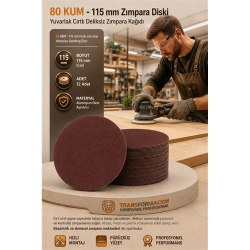 Mey İthalat® 12 ADET 80 KUM Yuvarlak Cırtlı Zımpara Diski 115 mm Deliksiz Zımpara Kağıdı 723216