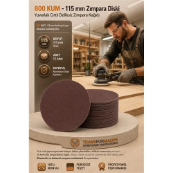 Mey İthalat® 12 ADET 800 KUM Yuvarlak Cırtlı Zımpara Diski 115 mm Deliksiz Zımpara Kağıdı 723223