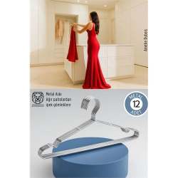 Mey İthalat® 12'li Lüks Çelik Elbise Askısı - İz Yapmayan İnce Tasarım Metal Kıyafet Düzenleyici (40cm)