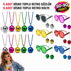 Mey İthalat® 12 Parça 80-90 Retro Parti Seti Disco Toplu Gözlük ve Kolye