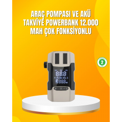 Mey İthalat® 12.000 mAh Akü Takviye Powerbank Dahili Hava  Dijital Ekranlı