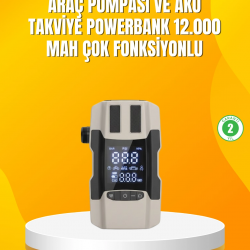 Mey İthalat® 12.000 mAh Akü Takviye Powerbank Dahili Hava  Dijital Ekranlı